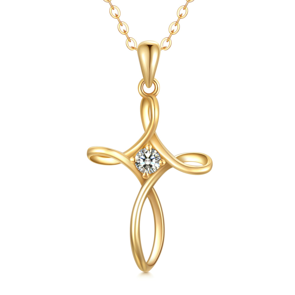 Collar Colgante Cruz Zirconia Cúbica Oro 9K-1
