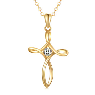 9K Gold Cubic Zirconia Cross Pendant Necklace-42