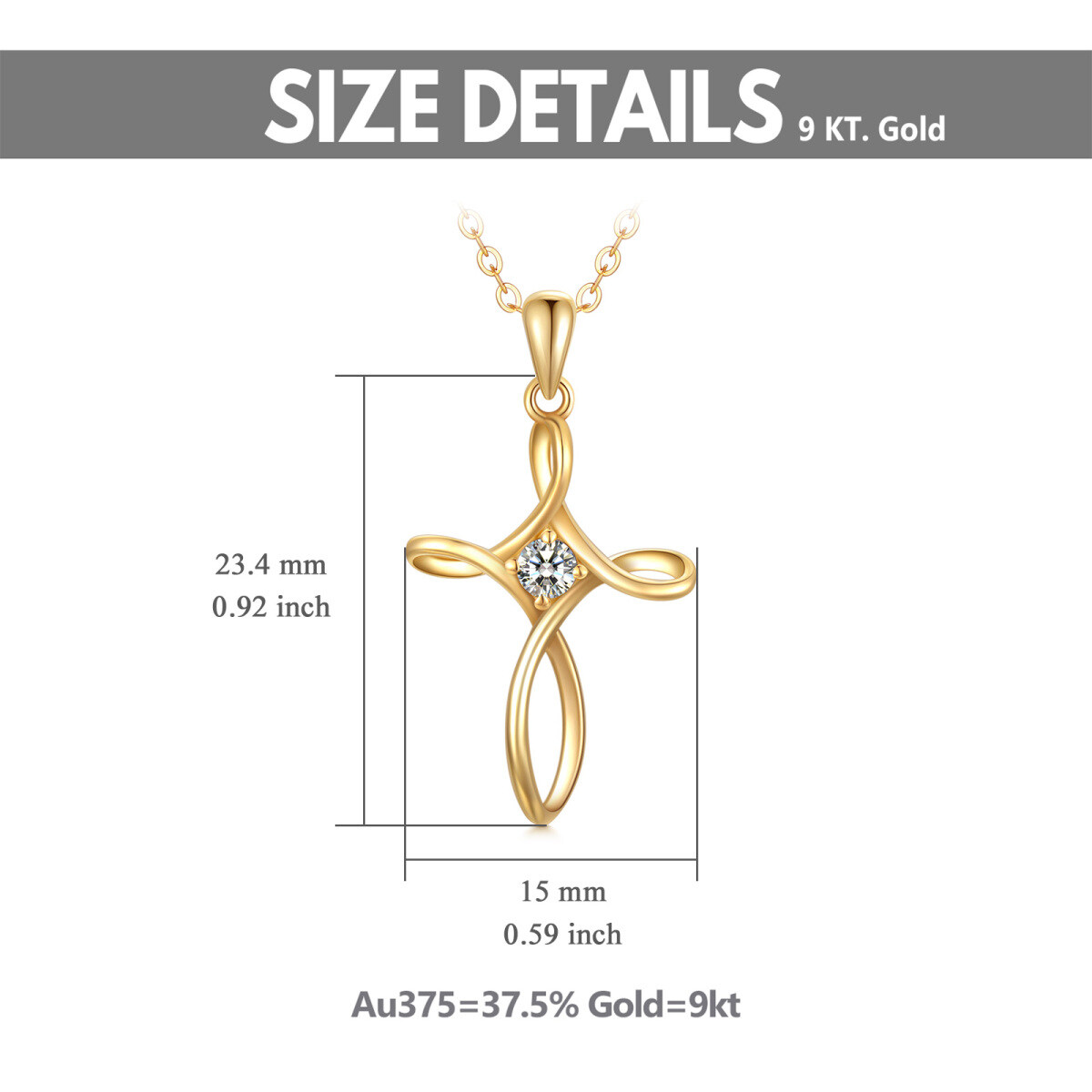 9K Gold Cubic Zirconia Cross Pendant Necklace-5