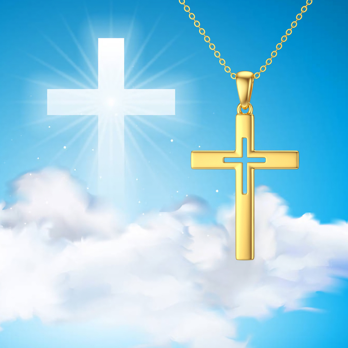 9K Gold Cross Pendant Necklace-5