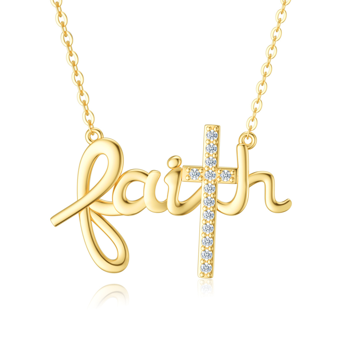 9K Gold Cubic Zirconia Cross Pendant Necklace-1