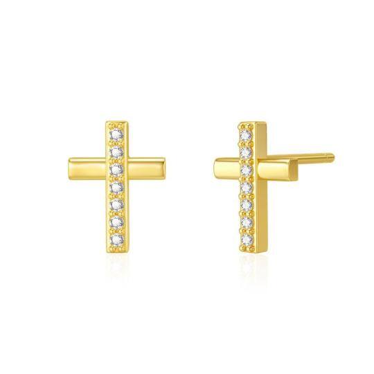 9K Gold Cubic Zirkonia Kreuz Ohrstecker