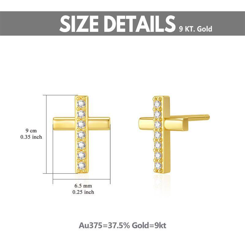 9K Gold Cubic Zirconia Cross Stud Earrings-5