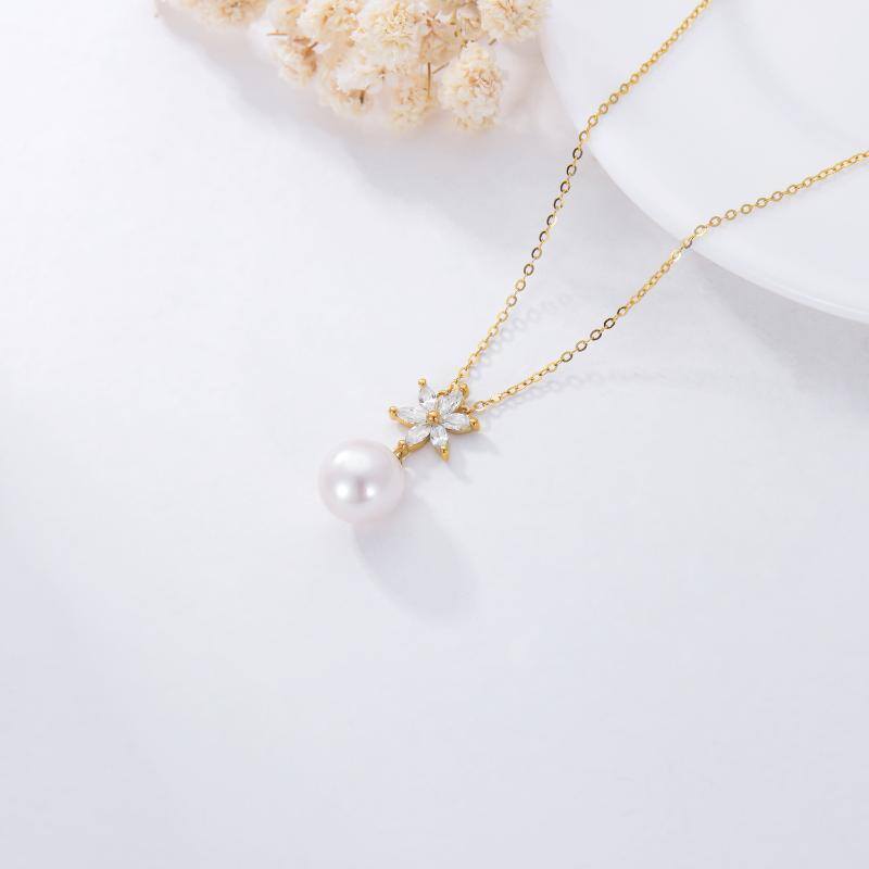 Collana con ciondolo a margherita con zirconia cubica in oro 9K-5