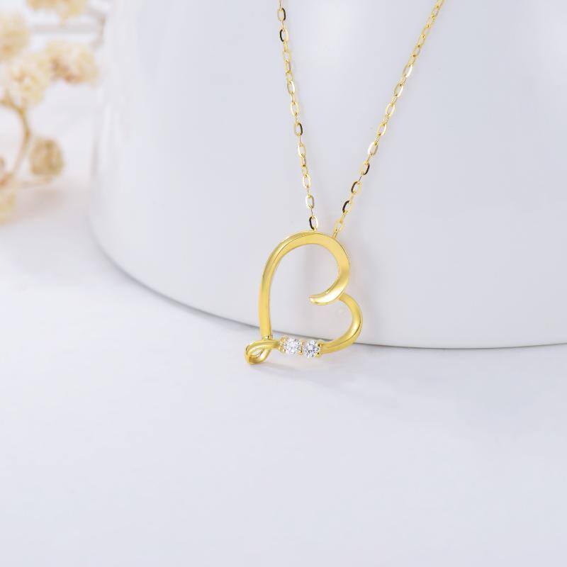 9K Gold Diamond Heart Pendant Necklace-3