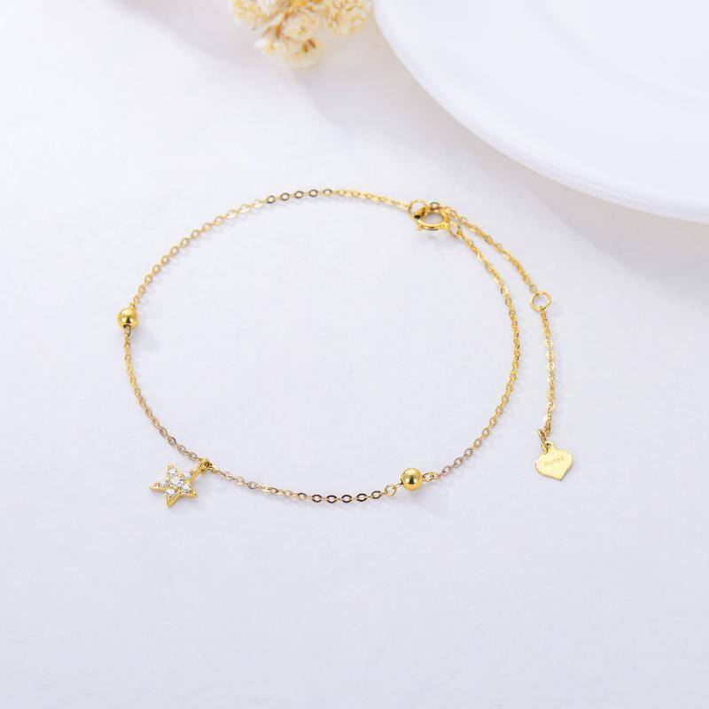 Pulseira com pingente de estrela de diamante em ouro 9K-3