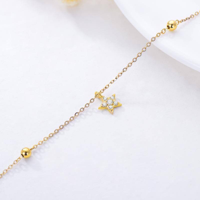 Pulseira com pingente de estrela de diamante em ouro 9K-4