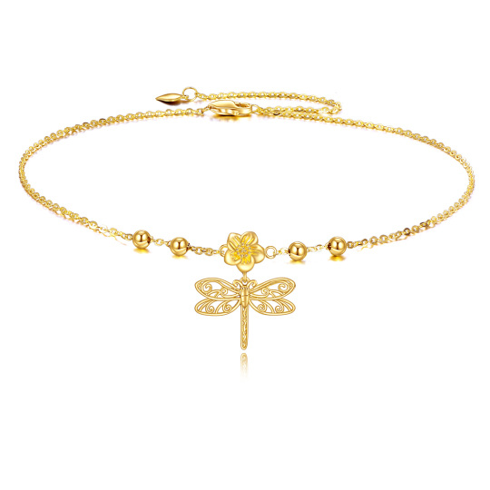 Fußkettchen mit Libellen- und Blumenmotiv, Gold 9 Karat, einlagig, Charm für Damen