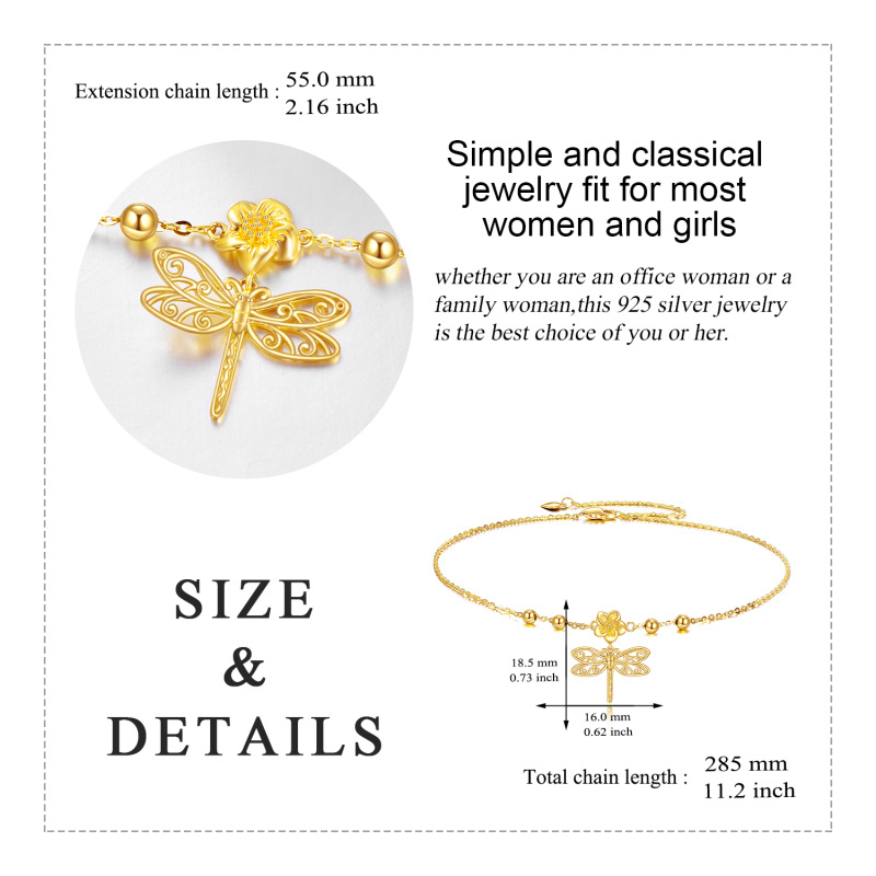 9K Gold Dragonfly & Flowers Single Layer Charm Anklet for Women-5