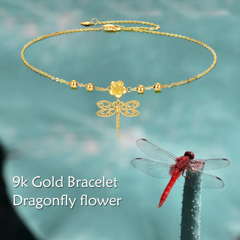 9K Gold Dragonfly & Flowers Single Layer Charm Anklet for Women-6