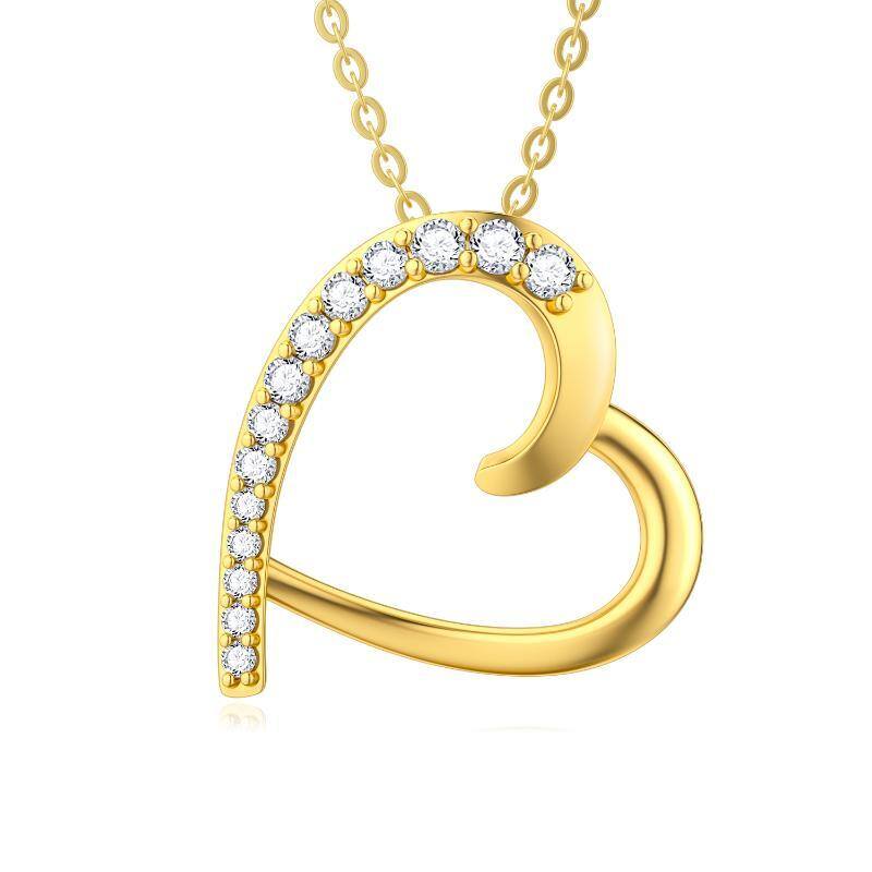 9K Gold Cubic Zirconia Electrocardiogram Pendant Necklace-1