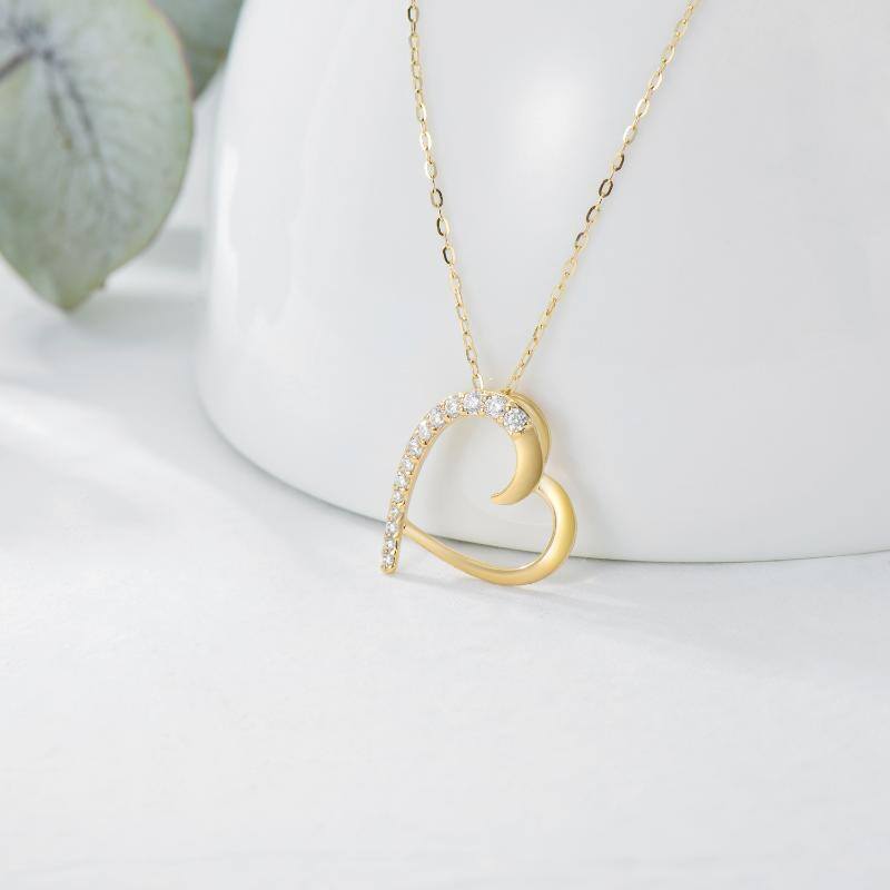9K Gold Cubic Zirconia Electrocardiogram Pendant Necklace-3