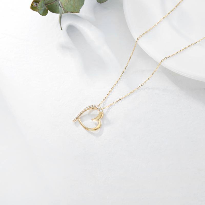 9K Gold Cubic Zirconia Electrocardiogram Pendant Necklace-4