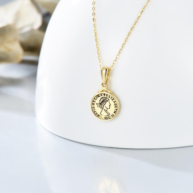 Collier avec pendentif en or 9K en forme de pièce de monnaie Elizabeth II-3