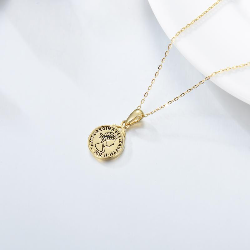 Collier avec pendentif en or 9K en forme de pièce de monnaie Elizabeth II-4