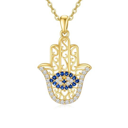 Collier en or 9K à zircon cubique avec pendentif Oeil maléfique et main Hamsa