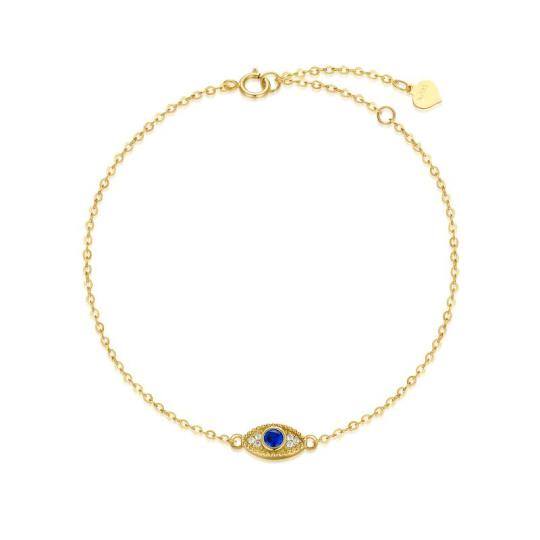 9K Gold Cubic Zirconia Evil Eye Pendant Bracelet