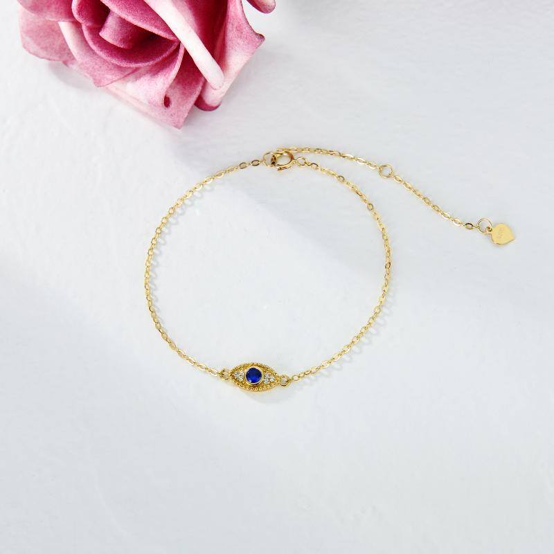 9K Gold Cubic Zirconia Evil Eye Charm Bracelet-3