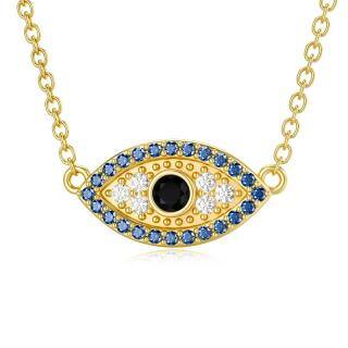 9K Gold Cubic Zirconia Evil Eye Pendant Necklace-40