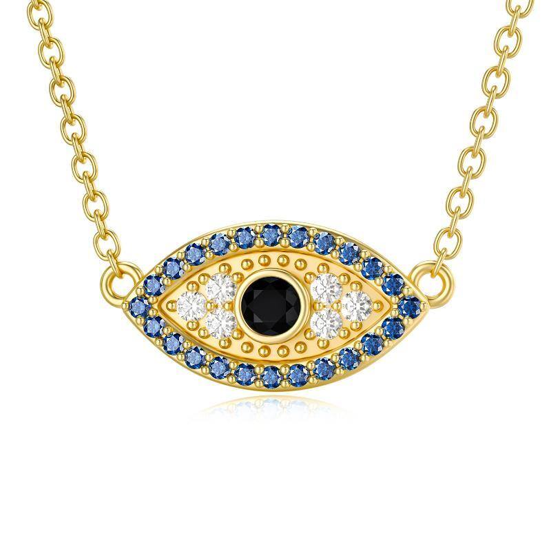 9K Gold Cubic Zirconia Evil Eye Pendant Necklace-2