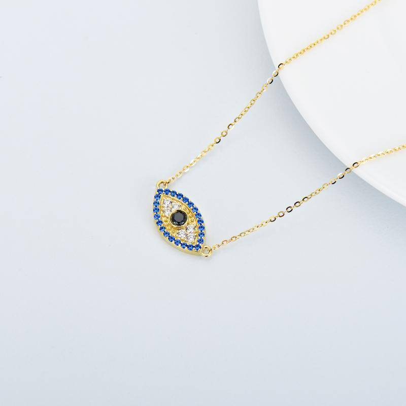 9K Gold Cubic Zirconia Evil Eye Pendant Necklace-4