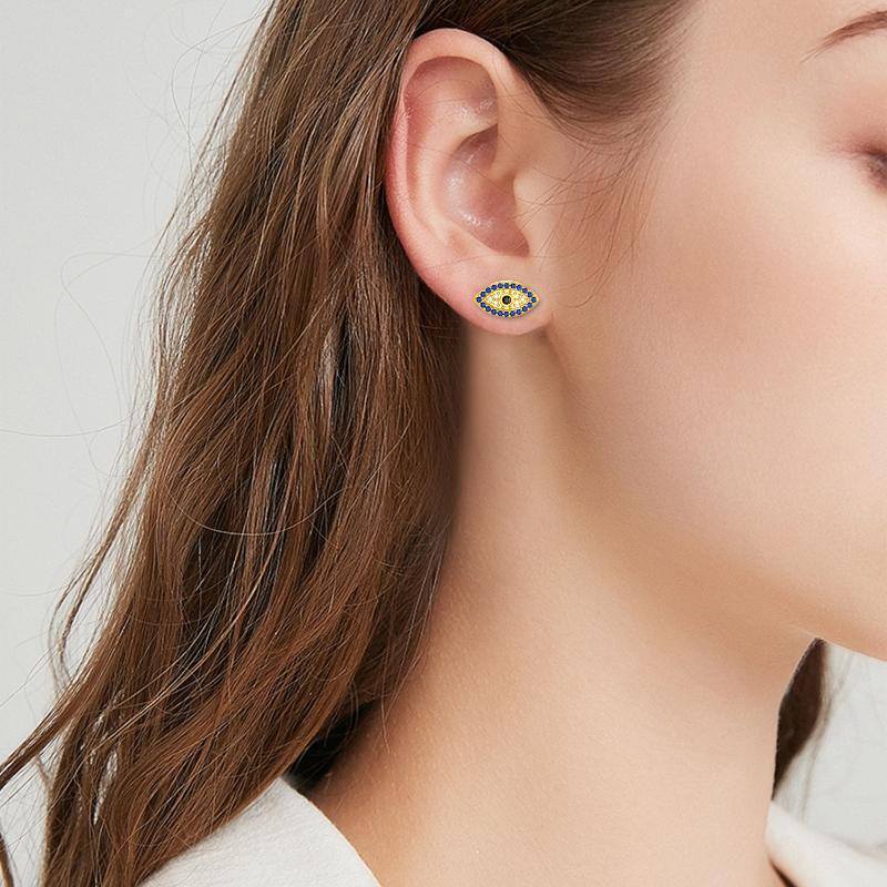 Boucles d'oreilles œil maléfique en or 9K à zircon cubique-2