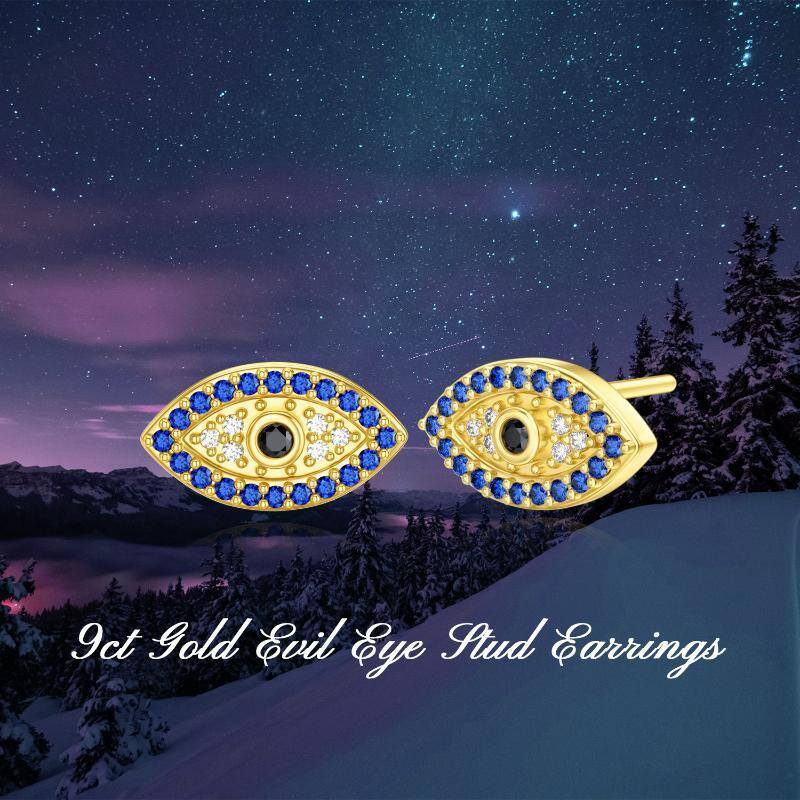 18K Gold Cubic Zirconia Evil Eye Stud Earrings-5