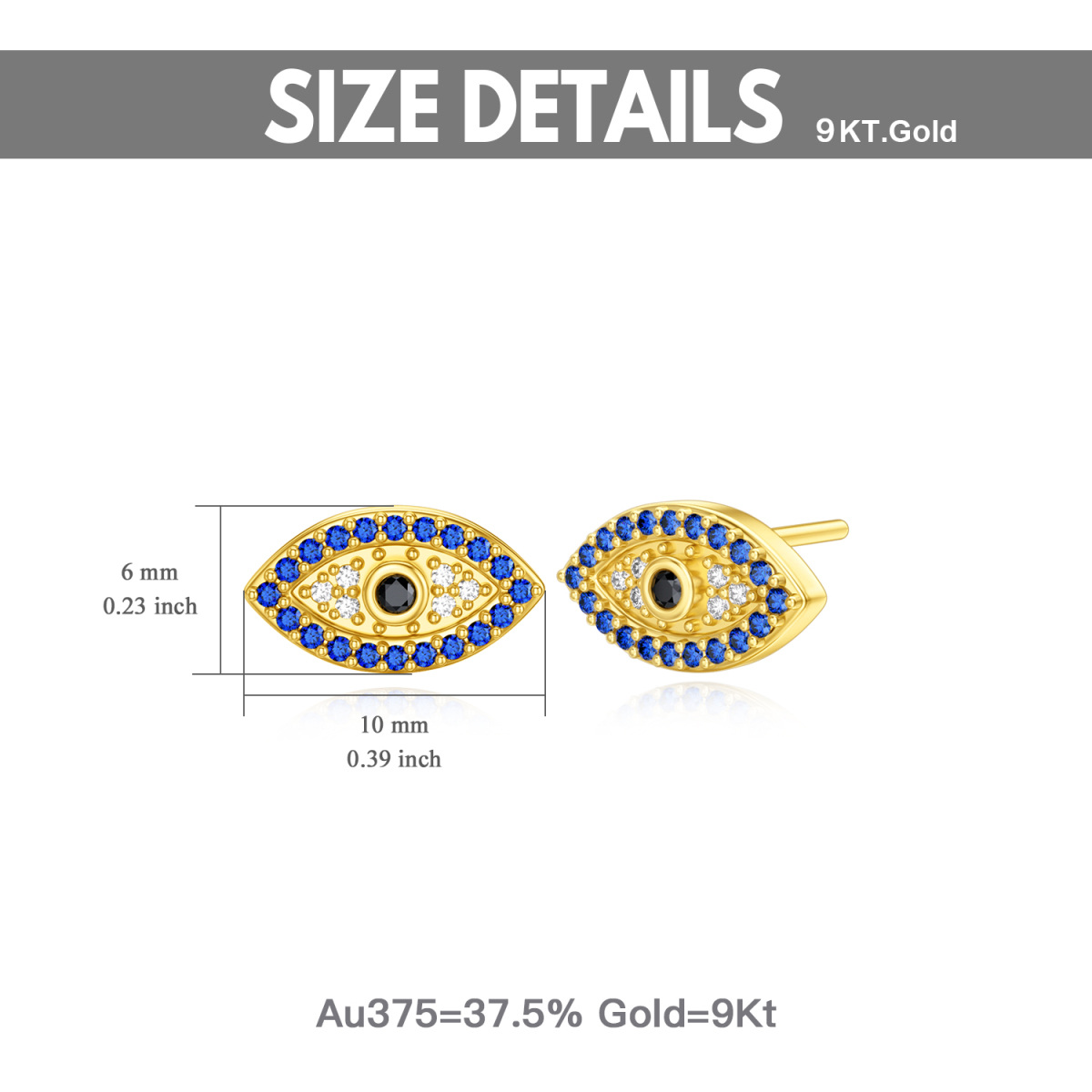 9K Gold Cubic Zirconia Evil Eye Stud Earrings-6