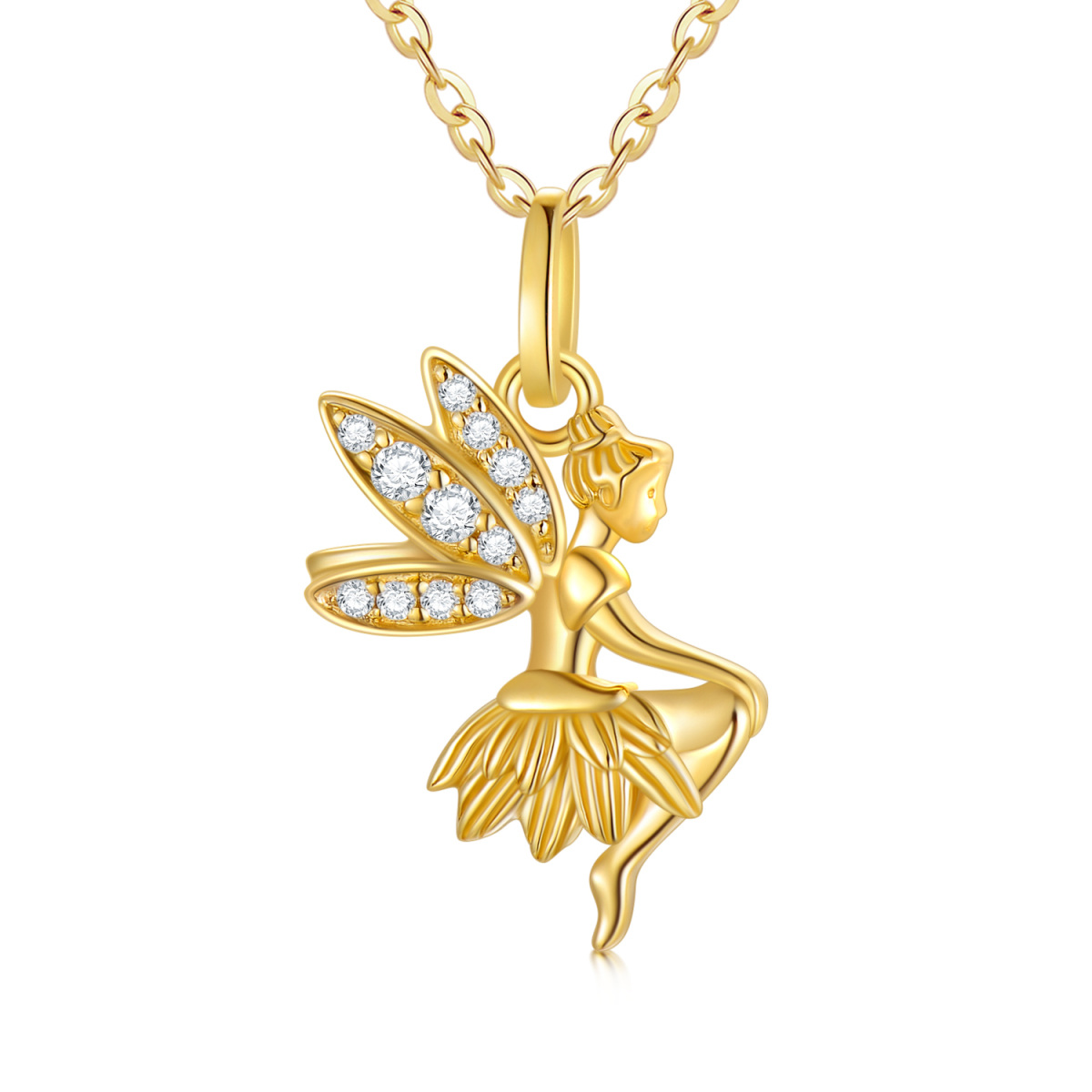 9K Gold Cubic Zirconia Fairy Pendant Necklace-1