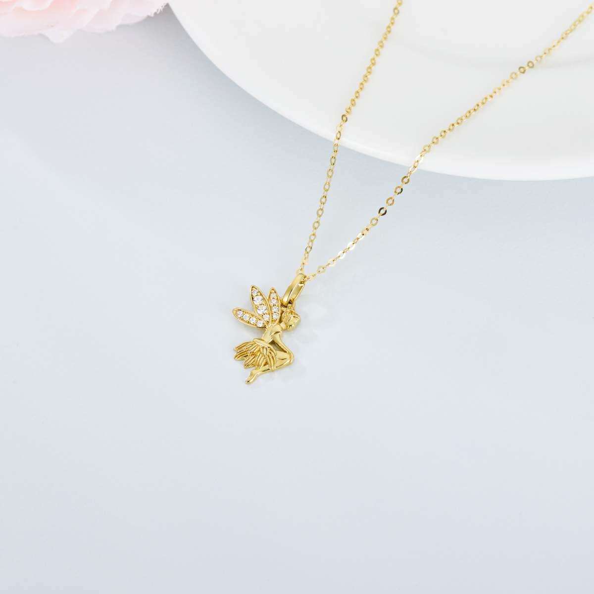 9K Gold Cubic Zirconia Fairy Pendant Necklace-3