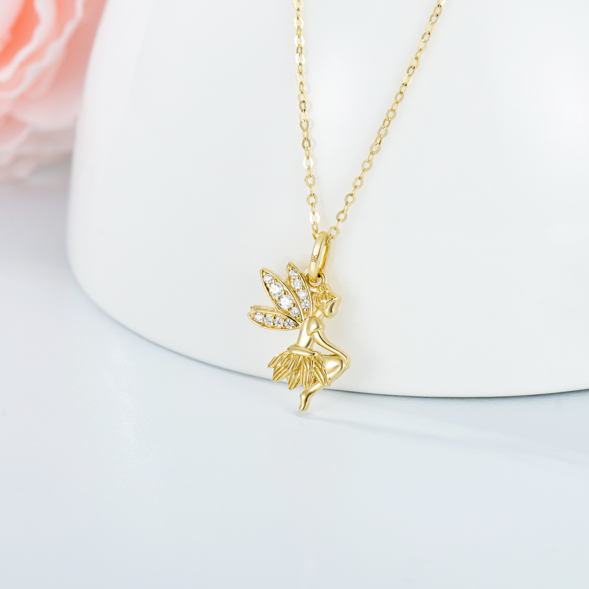 9K Gold Cubic Zirconia Fairy Pendant Necklace-4