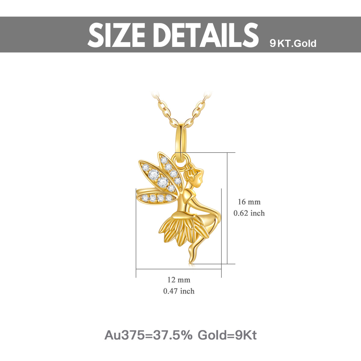 9K Gold Cubic Zirconia Fairy Pendant Necklace-6