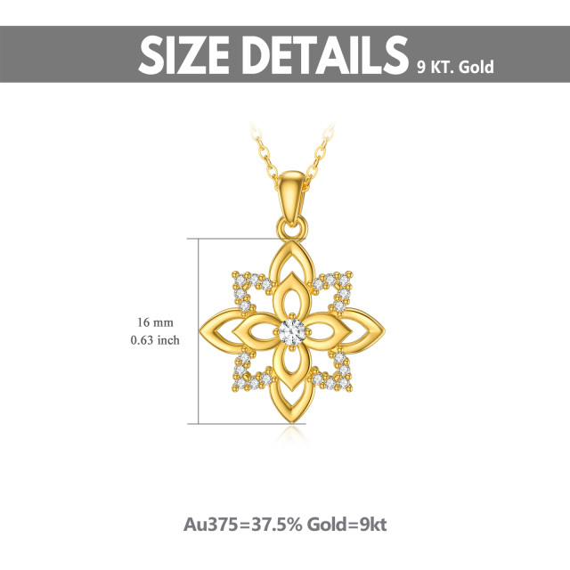 9K Gold Cubic Zirconia Four Leaf Clover & Lotus Pendant Necklace-5