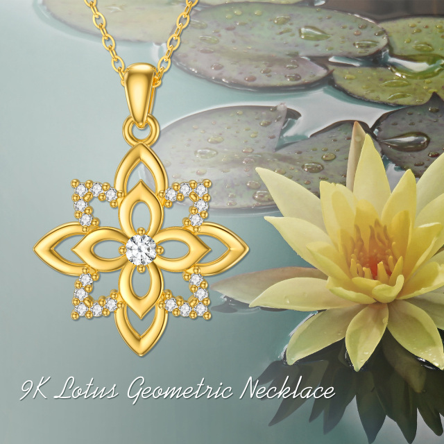 9K Gold Cubic Zirconia Four Leaf Clover & Lotus Pendant Necklace-6