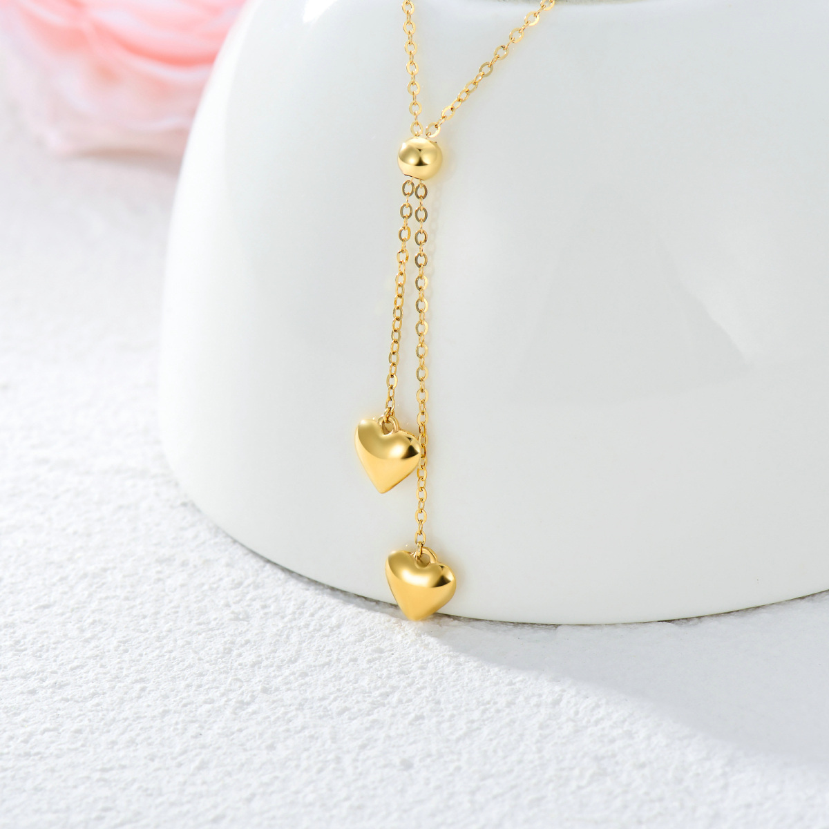 9K Gold Heart Adjustable Y Necklace-3