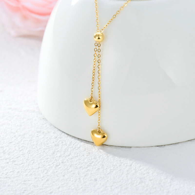 Colar em forma de coração com pendente em Y ajustável em ouro 10K-3