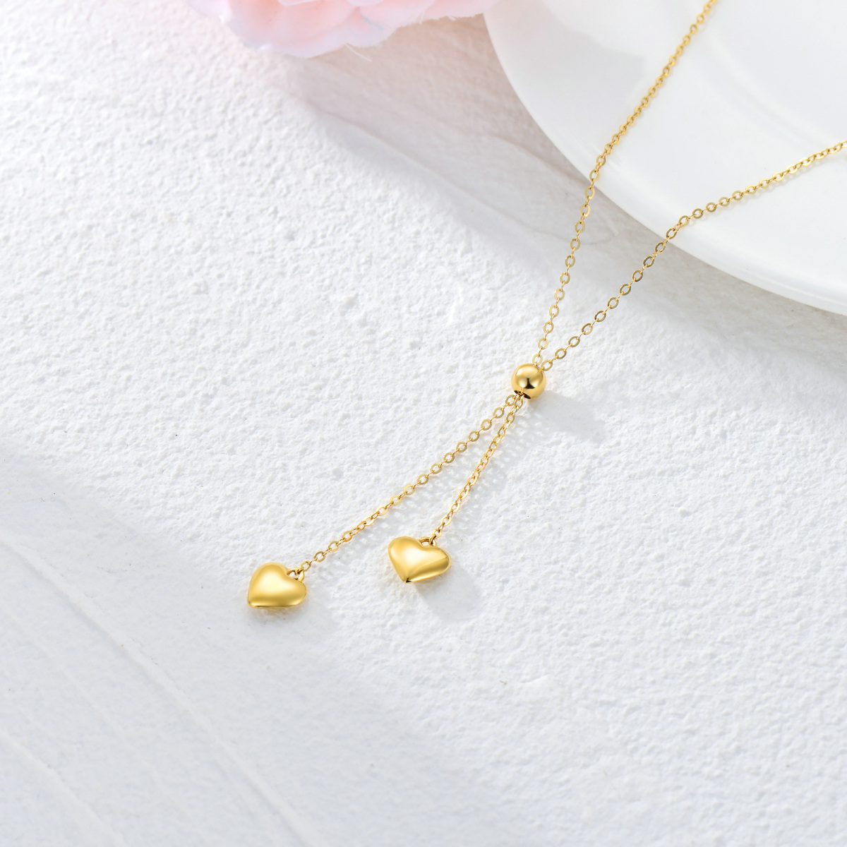 9K Gold Heart Adjustable Y Necklace-4