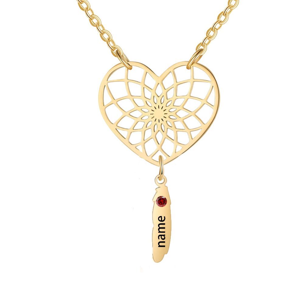Collana con ciondolo a forma di cuore in oro 9K con acchiappasogni e nome personalizzato per donna-1
