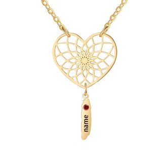 9K Gold Heart Dream Catcher Personalized Name Pendant Necklace for Women-31