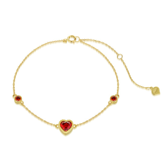 Pulsera de cuentas de metal con corazón de circonita cúbica de oro de 9 quilates