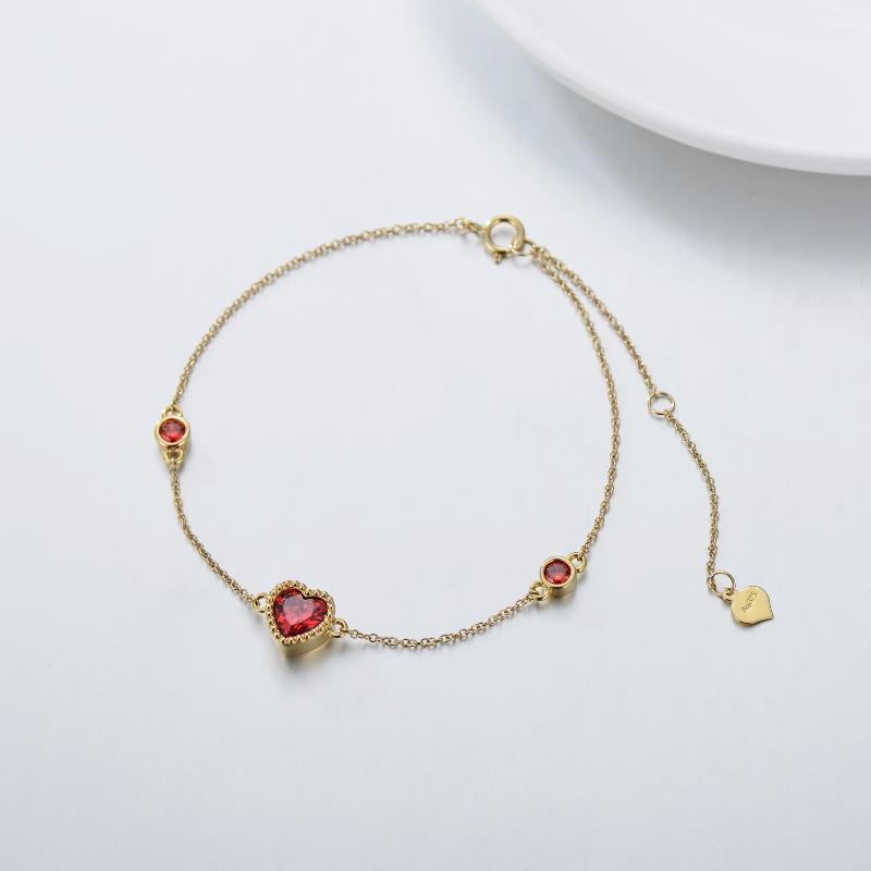 Pulseira de contas de metal com coração de zircónias cúbicas em ouro de 9K-3