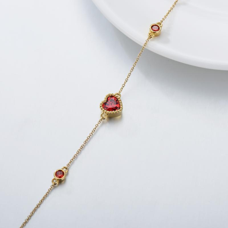 Pulseira de contas de metal com coração de zircónias cúbicas em ouro de 9K-4