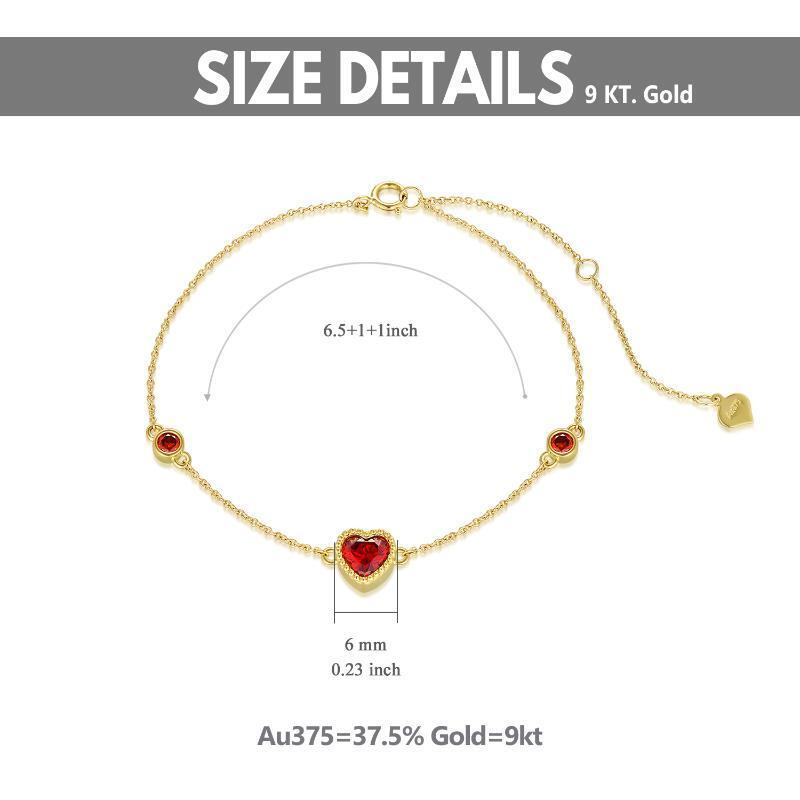 Pulseira de contas de metal com coração de zircónias cúbicas em ouro de 9K-5