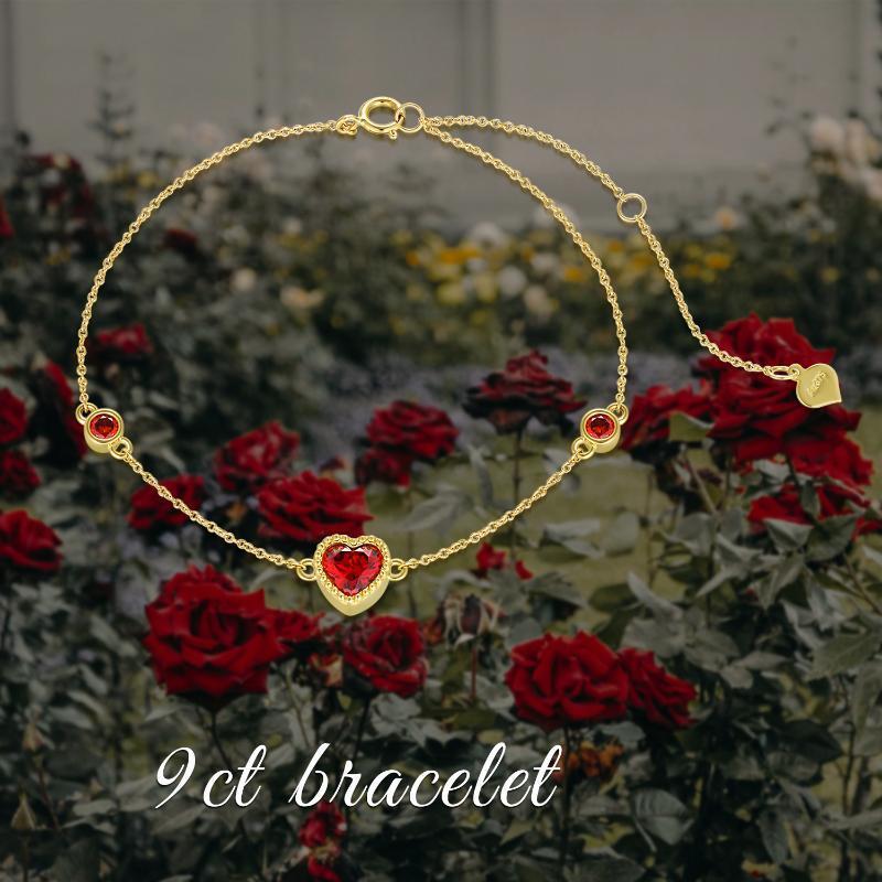 Pulseira de contas de metal com coração de zircónias cúbicas em ouro de 9K-6