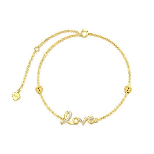 Pulsera de cuentas de metal con corazón de oro de 9 quilates y palabra grabada