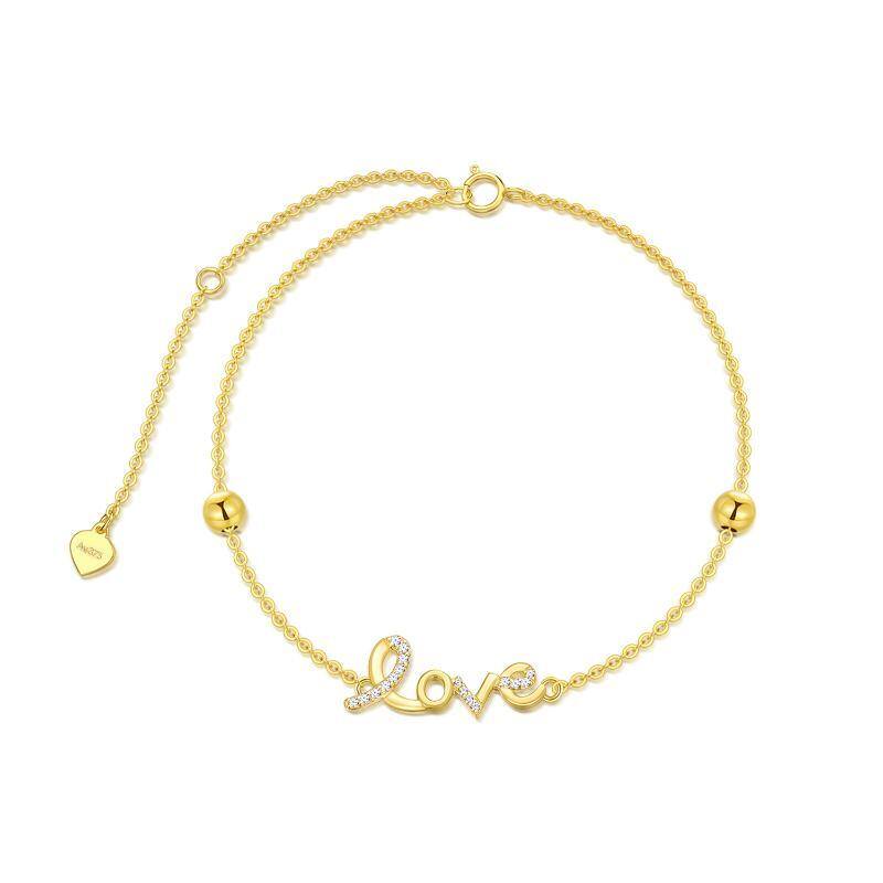 Pulsera de cuentas de metal con corazón de oro de 9 quilates y palabra grabada-19