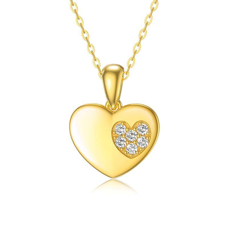 9K Gold Cubic Zirconia Heart Pendant Necklace-1