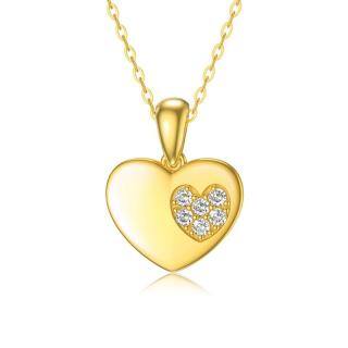 9K Gold Cubic Zirconia Heart Pendant Necklace-48