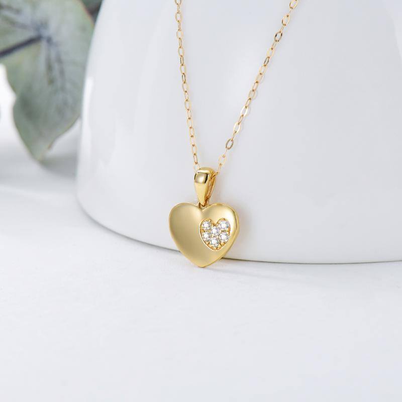 9K Gold Cubic Zirconia Heart Pendant Necklace-4