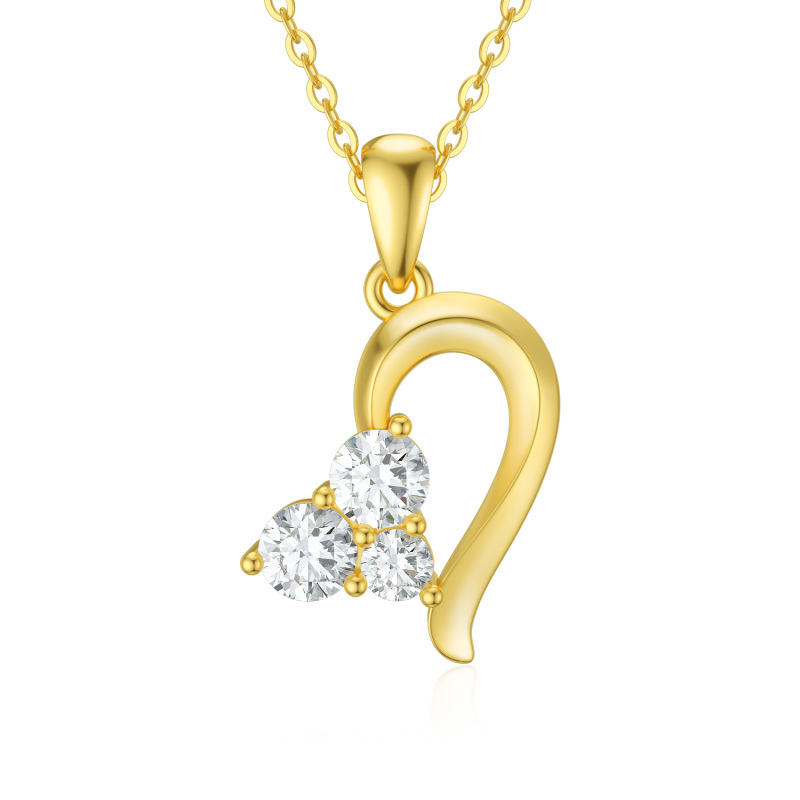 9K Gold Cubic Zirconia Heart Pendant Necklace-12